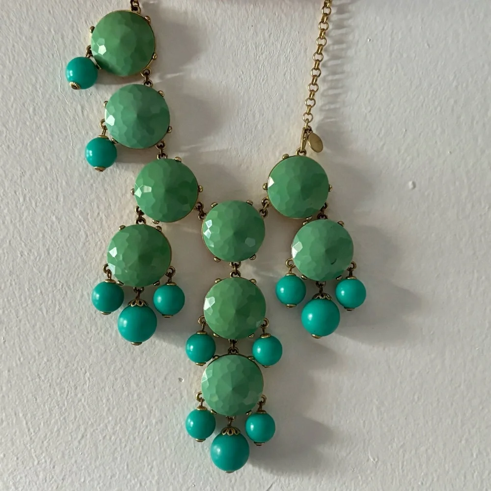 J.Crew Green and Gold Cluster Necklace with Cascading Beads - Picture 2 of 16